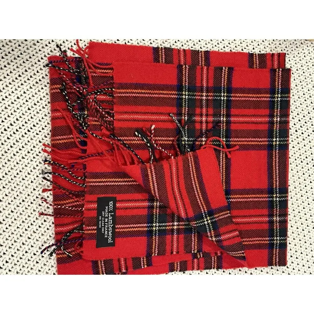 French Collection 100% Lambswool Tartan scarf Plaid Red classic